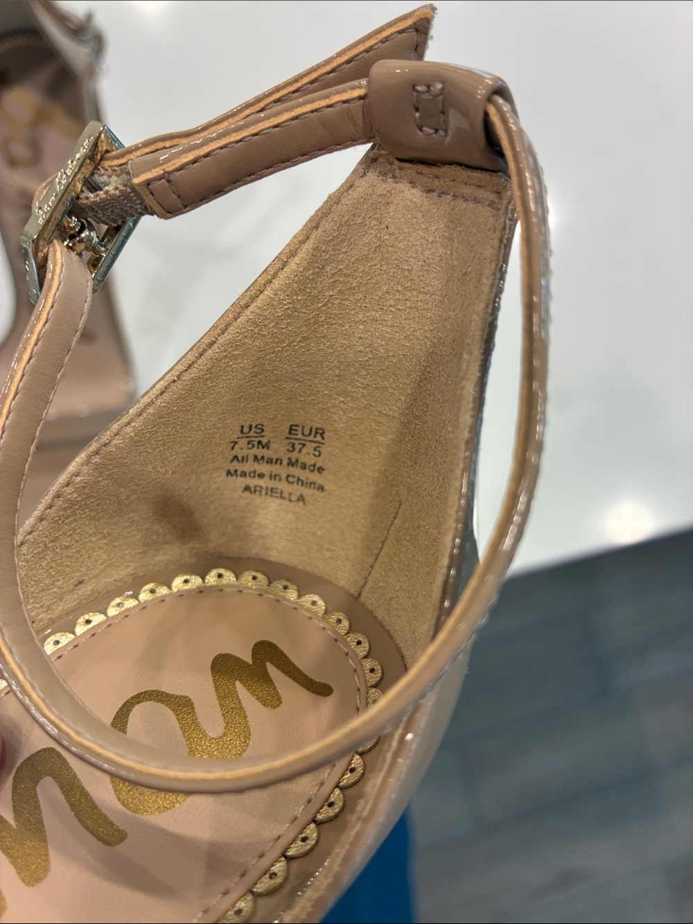 Sam Edelman Beige Patent Ankle-Strap Heels - Picture 5 of 5